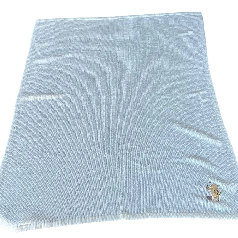 Vintage Classic Pooh Embroidered Chenille Baby Blanket Cream Honey Pot 31x39 GUC